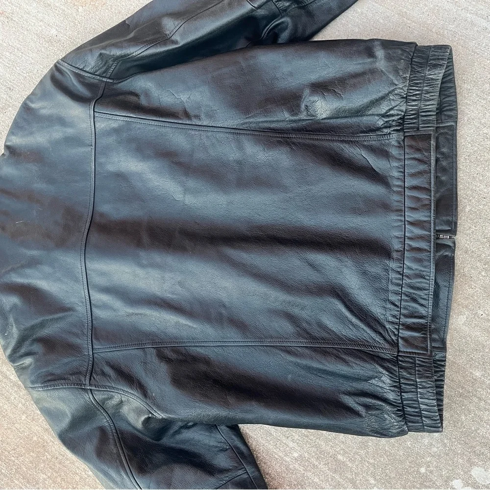 Croft & Barrow Black Leather Jacket Full Zip Men’s Large LT Bomber Quilted Liner